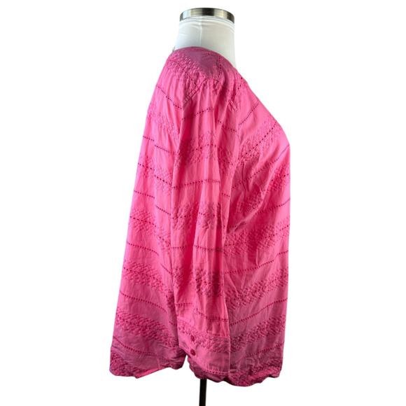 NWT Talbots Pink Eyelet Button Cotton Blouse Sheer Crochet Plus Size 3X Top - Picture 8 of 16